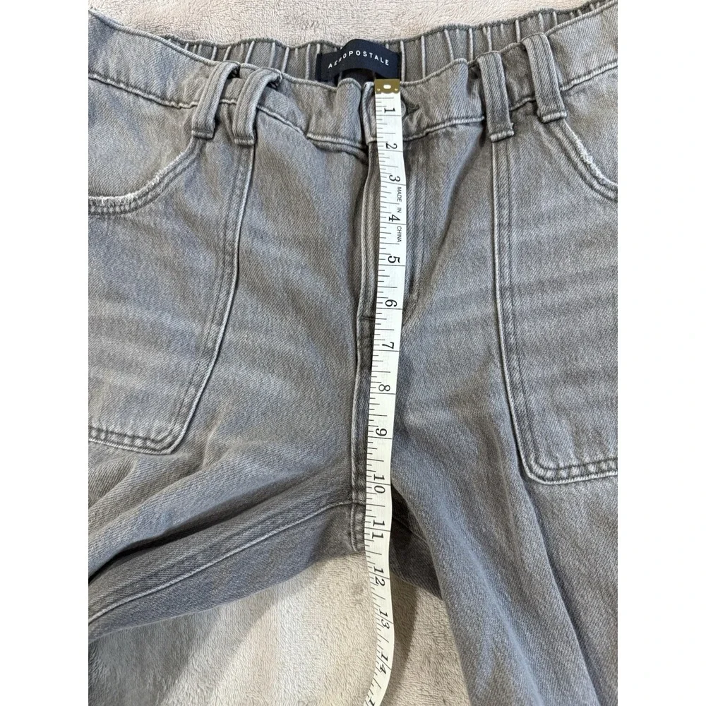 Aeropostale Gray Denim Cargo Jeans Wide Leg Baggy Multi-Pocket Elastic Waist - Picture 6 of 9